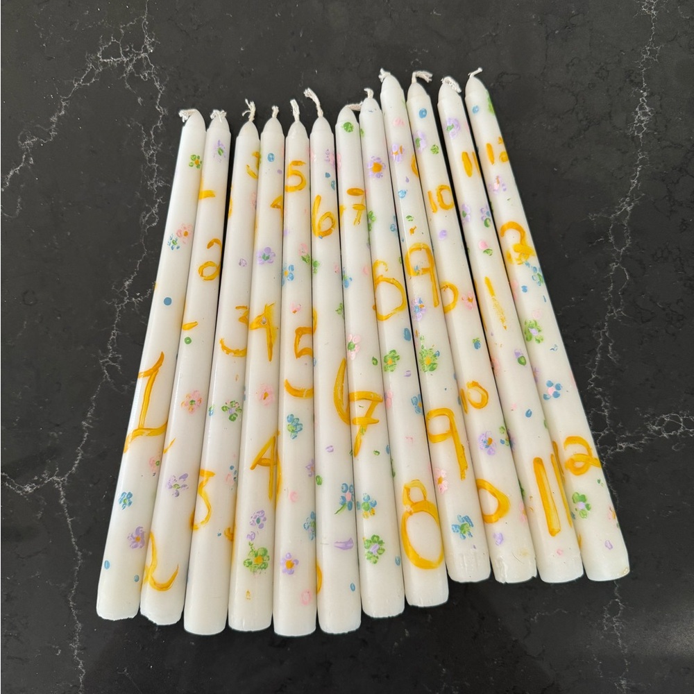 Hand painted floral taper candle table numbers 1-12